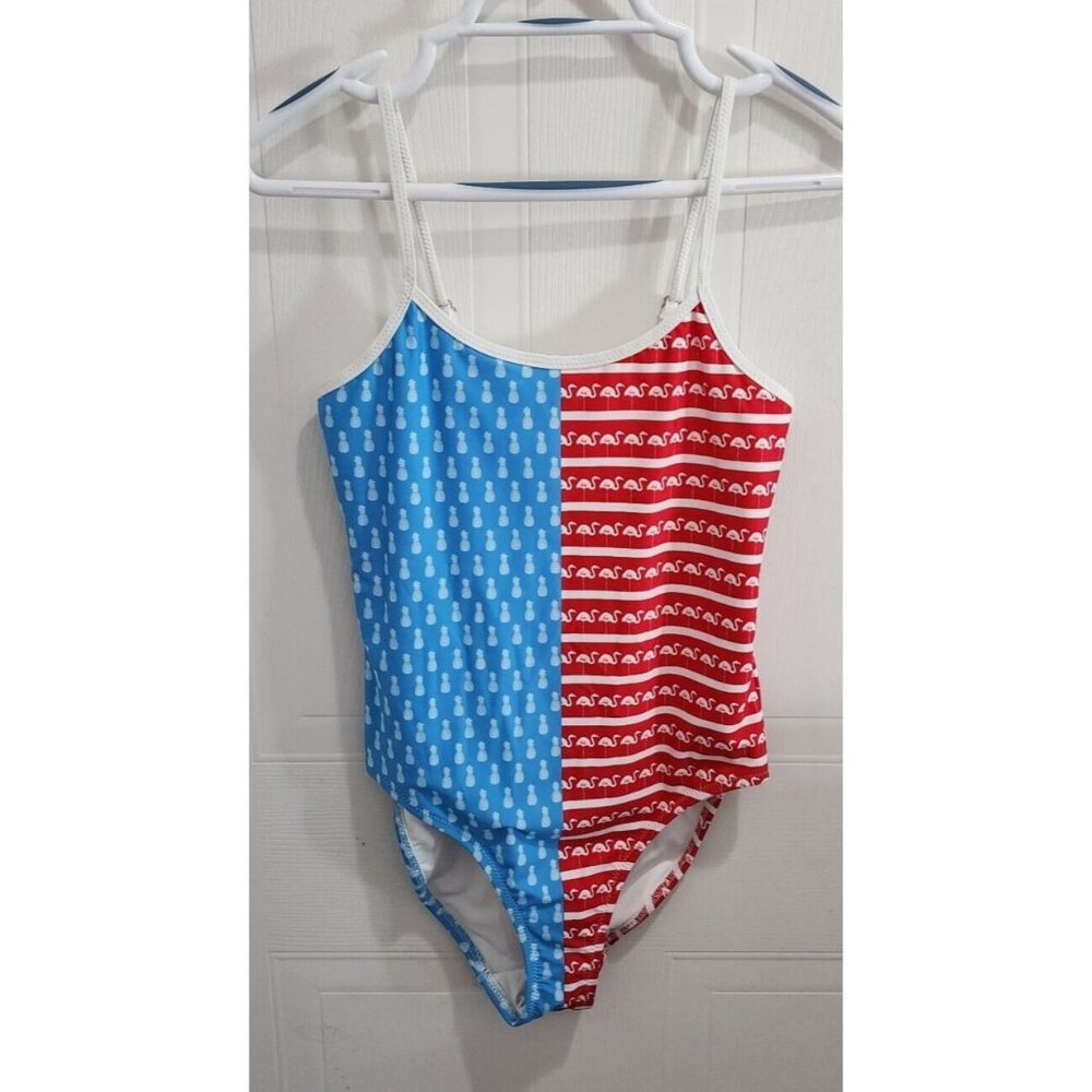 Chubbies Women's One Piece High Cut Swimsuit Red White Blue Pineapple Flamingo M